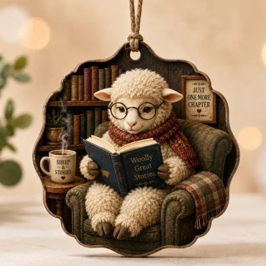 Cozy Reading Animal Hanging Ornament – Whimsical Woodland Book Lover Decoration
