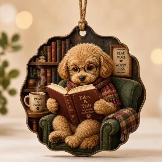 Cozy Reading Animal Hanging Ornament – Whimsical Woodland Book Lover Decoration