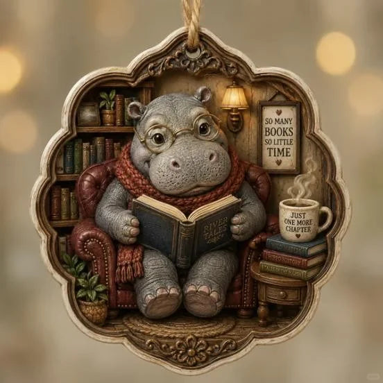 Cozy Reading Animal Hanging Ornament – Whimsical Woodland Book Lover Decoration