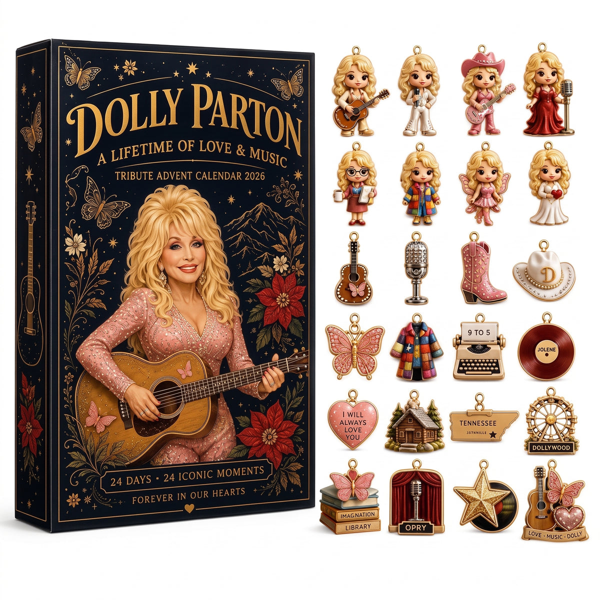 Dolly Parton Tribute Advent Calendar 2026 | 24 Iconic Moments Collectible Charms Set