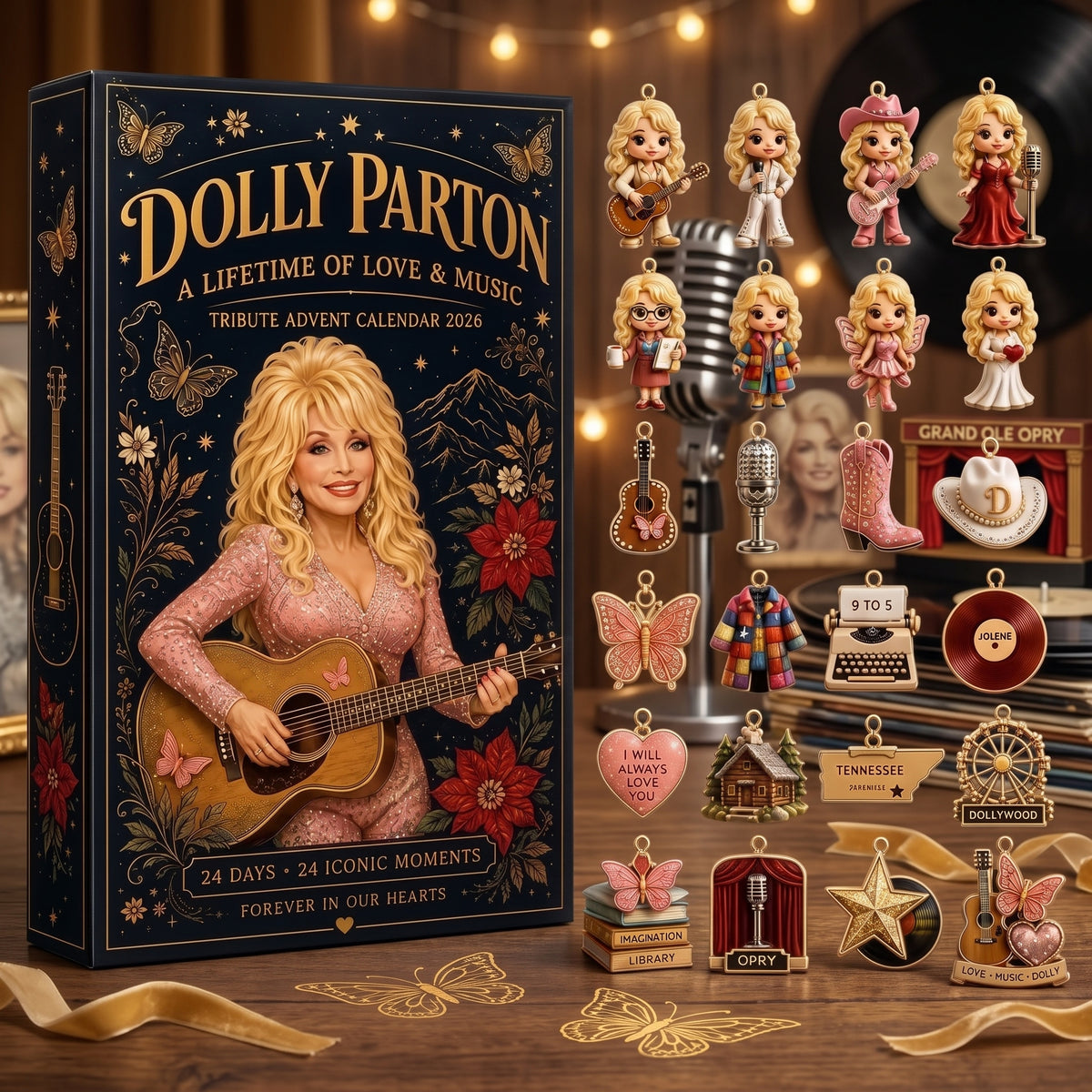 Dolly Parton Tribute Advent Calendar 2026 | 24 Iconic Moments Collectible Charms Set