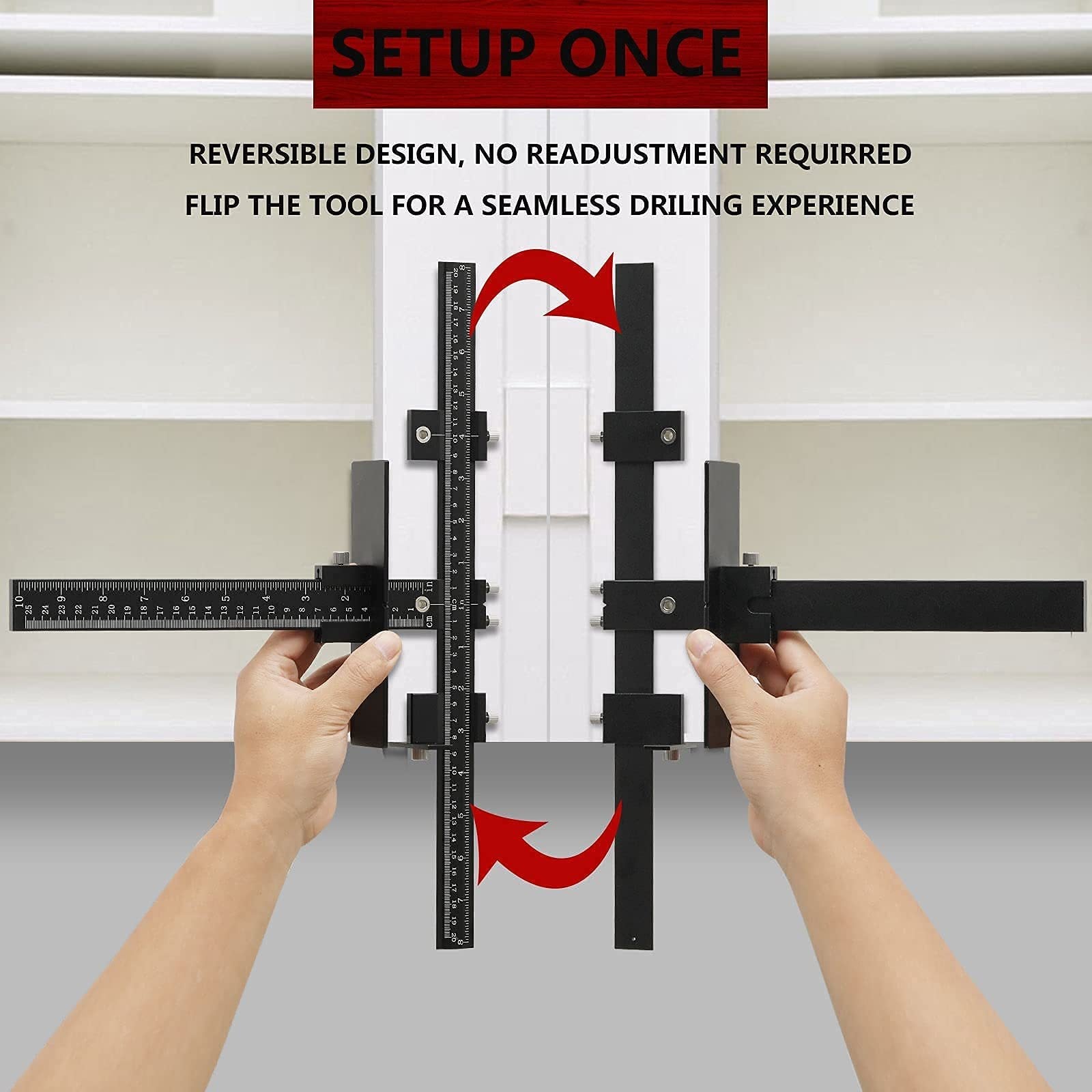Cabinet Hardware Jig – Handle Template with Engraved Rulers & Self‑Punching Centre