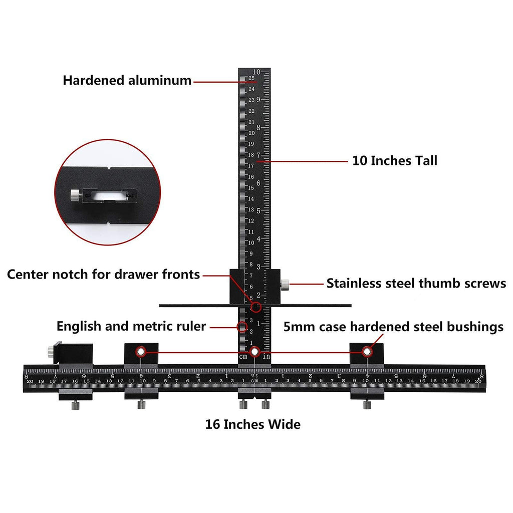 Cabinet Hardware Jig – Handle Template with Engraved Rulers & Self‑Punching Centre