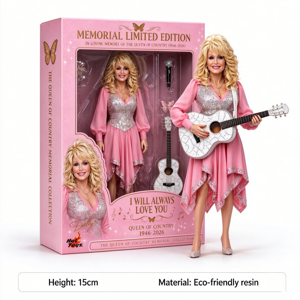 Legendary Country Music Queen Memorial Doll | Handcrafted Pink Sequin Gown & Guitar Figurine with Collector's Box