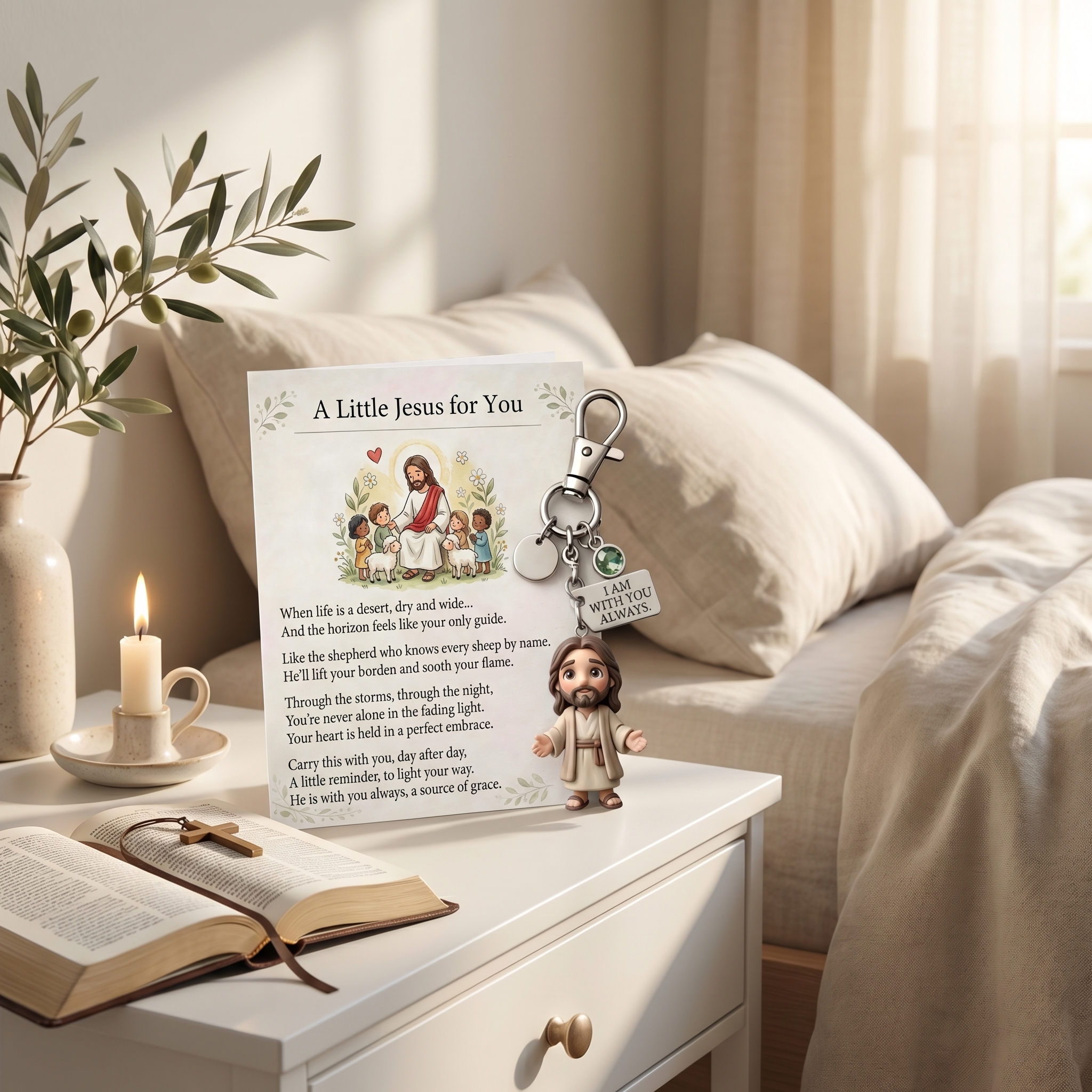 "A Little Jesus for You" - Comforting Pocket Reminder Keychain & Poem Card Gift Set