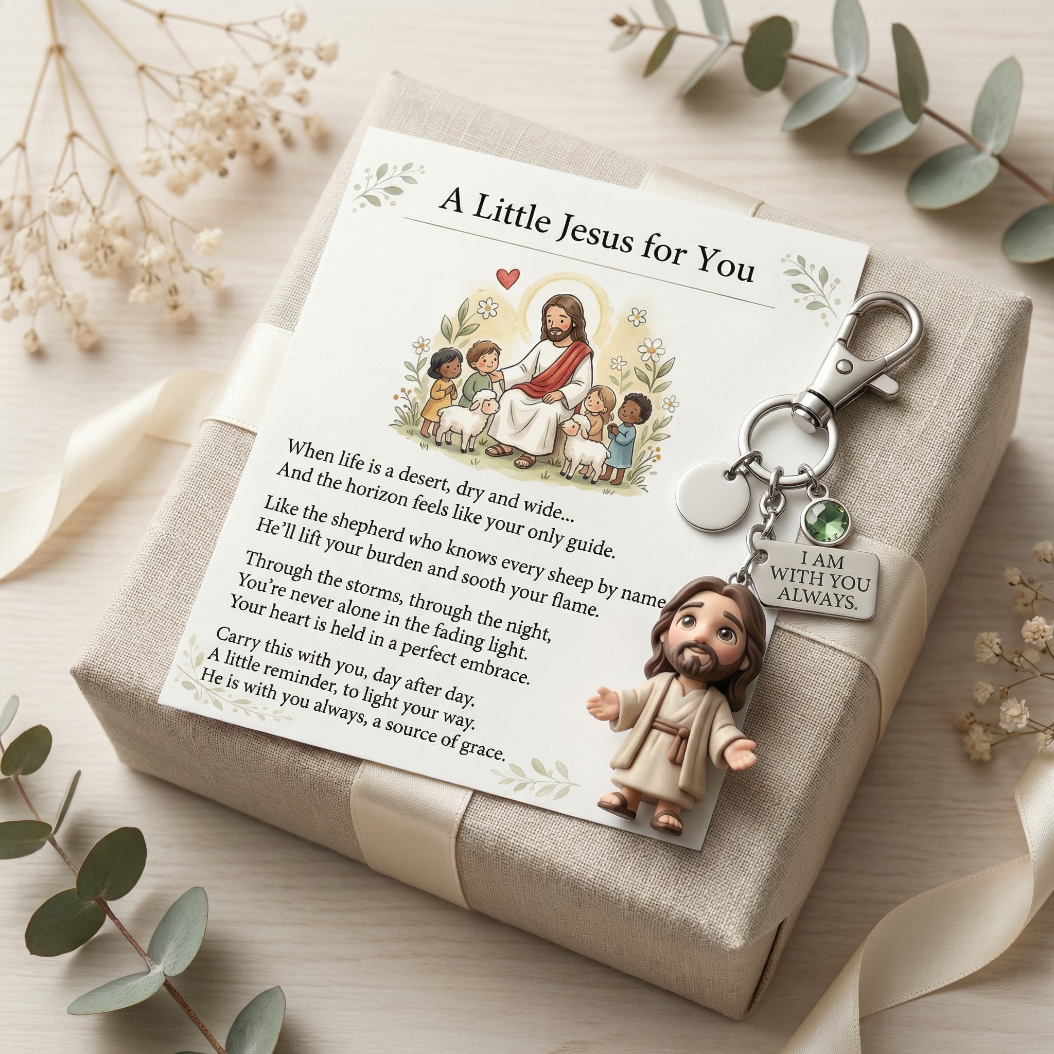 "A Little Jesus for You" - Comforting Pocket Reminder Keychain & Poem Card Gift Set