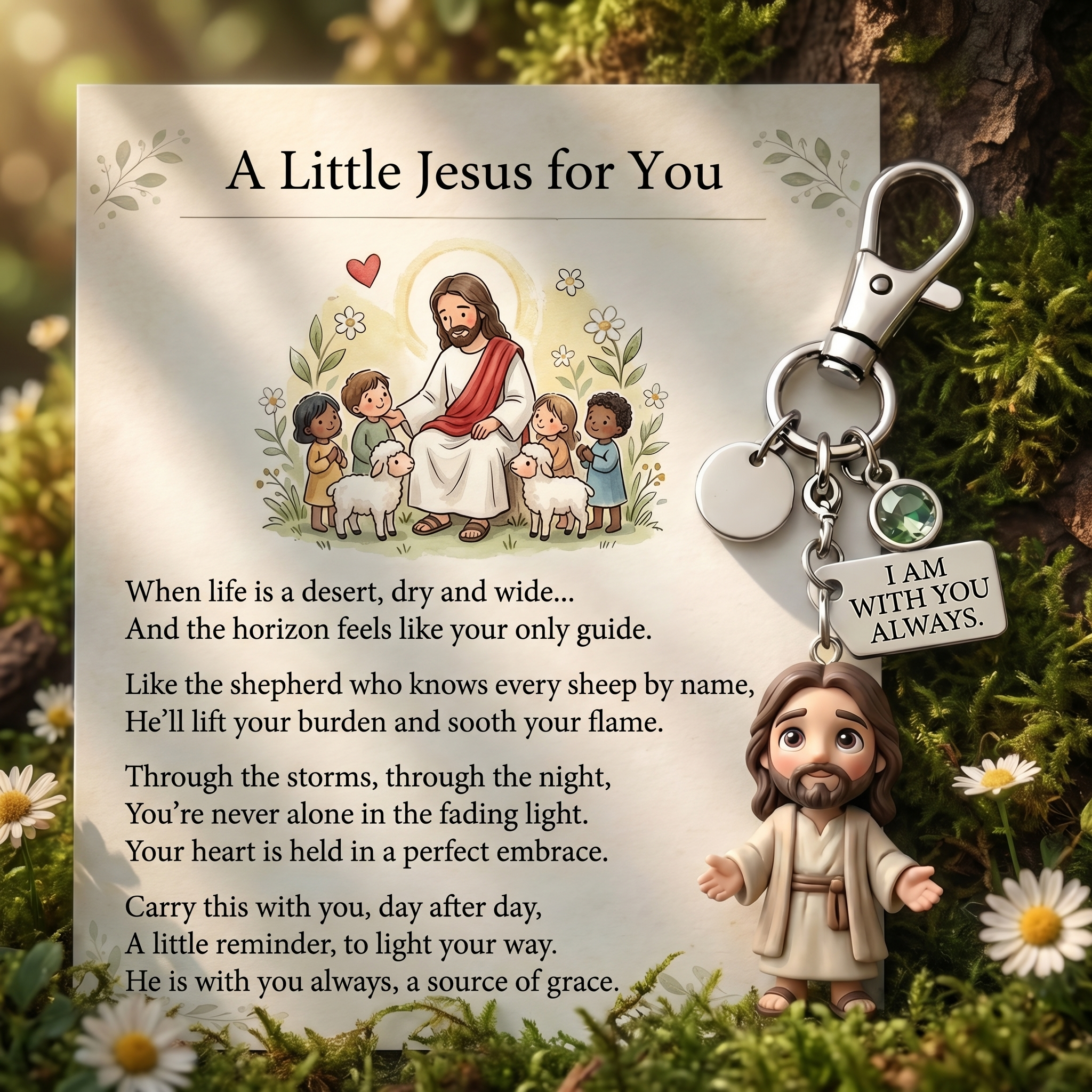 "A Little Jesus for You" - Comforting Pocket Reminder Keychain & Poem Card Gift Set