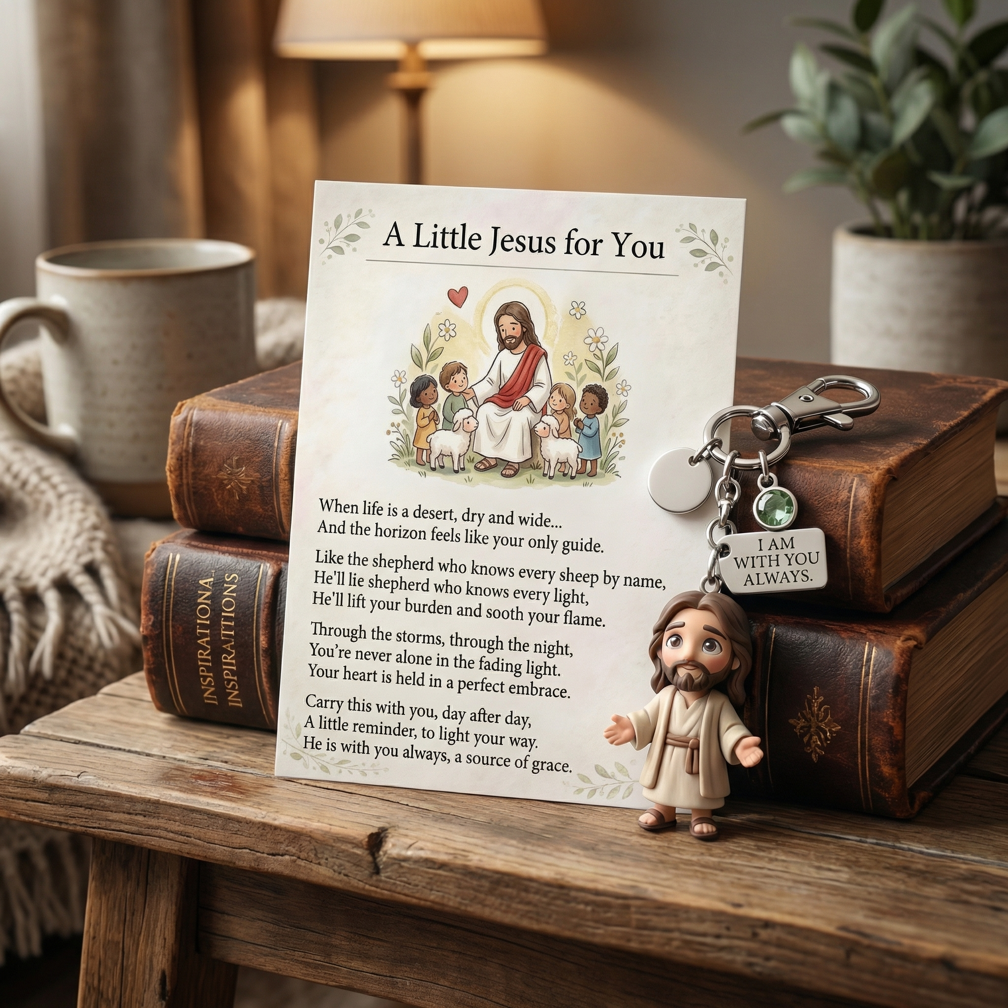 "A Little Jesus for You" - Comforting Pocket Reminder Keychain & Poem Card Gift Set