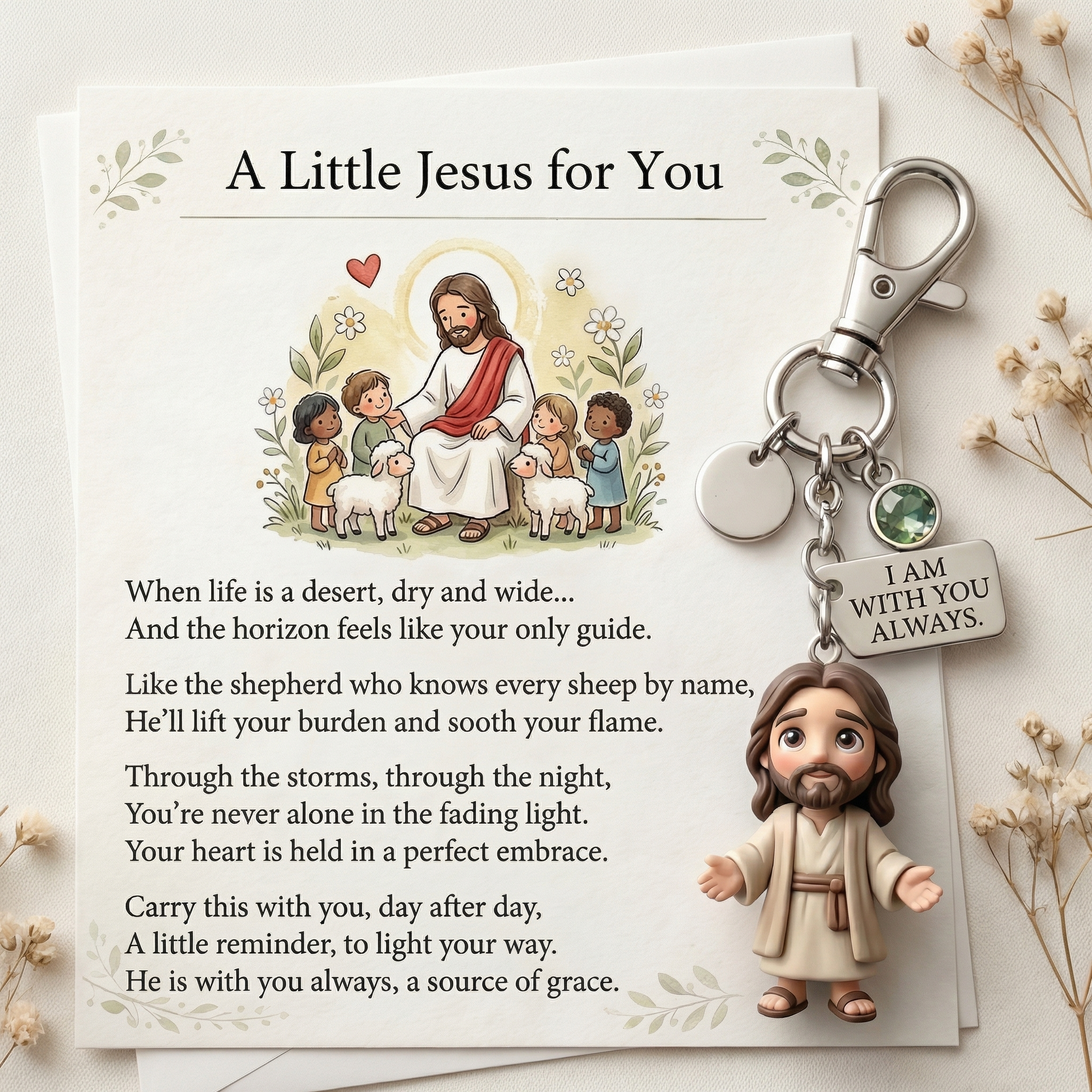 "A Little Jesus for You" - Comforting Pocket Reminder Keychain & Poem Card Gift Set