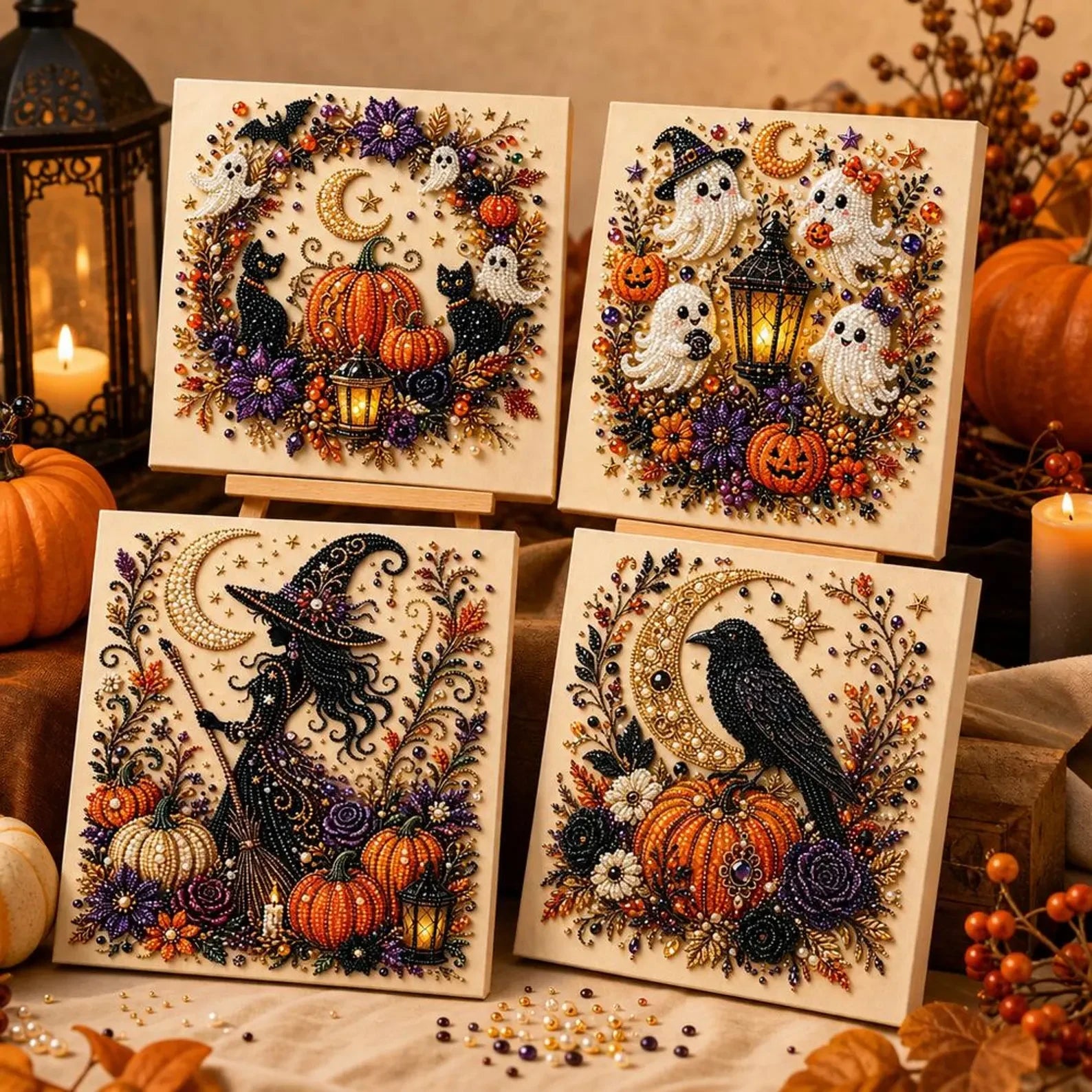 Framed Halloween Ghosts Pearl Art DIY Kit