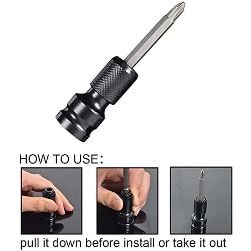 2 Pack 1/4" Hex Shank Socket Converter – 1/2" to 1/4", Quick Release