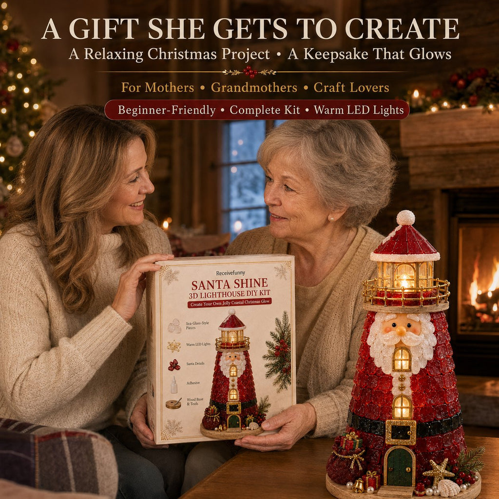 Beginner-Friendly DIY Lighted Christmas Character Sea Glass-Style Lighthouse Kit Collection | Complete Kit with Sea Glass-Style Pieces, LED Lights & Step-by-Step Guide Included