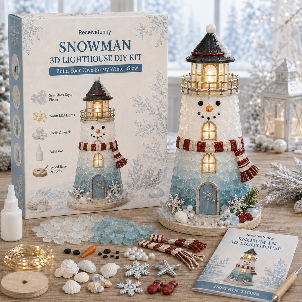 Beginner-Friendly DIY Lighted Christmas Character Sea Glass-Style Lighthouse Kit Collection | Complete Kit with Sea Glass-Style Pieces, LED Lights & Step-by-Step Guide Included