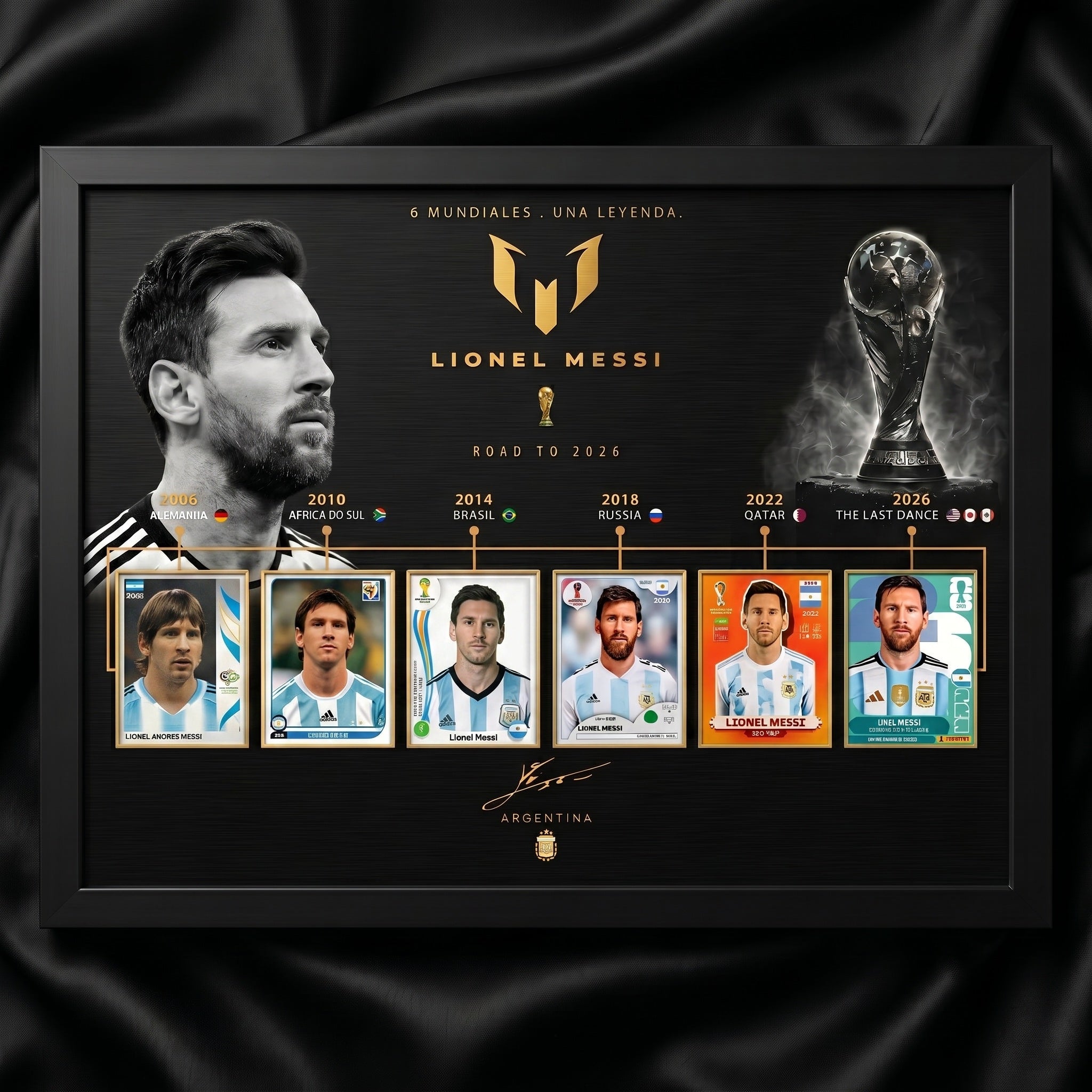 Lionel Messi "Una Leyenda" Luxury Frame – 6x World Cup Career Evolution Frame (2006-2026)