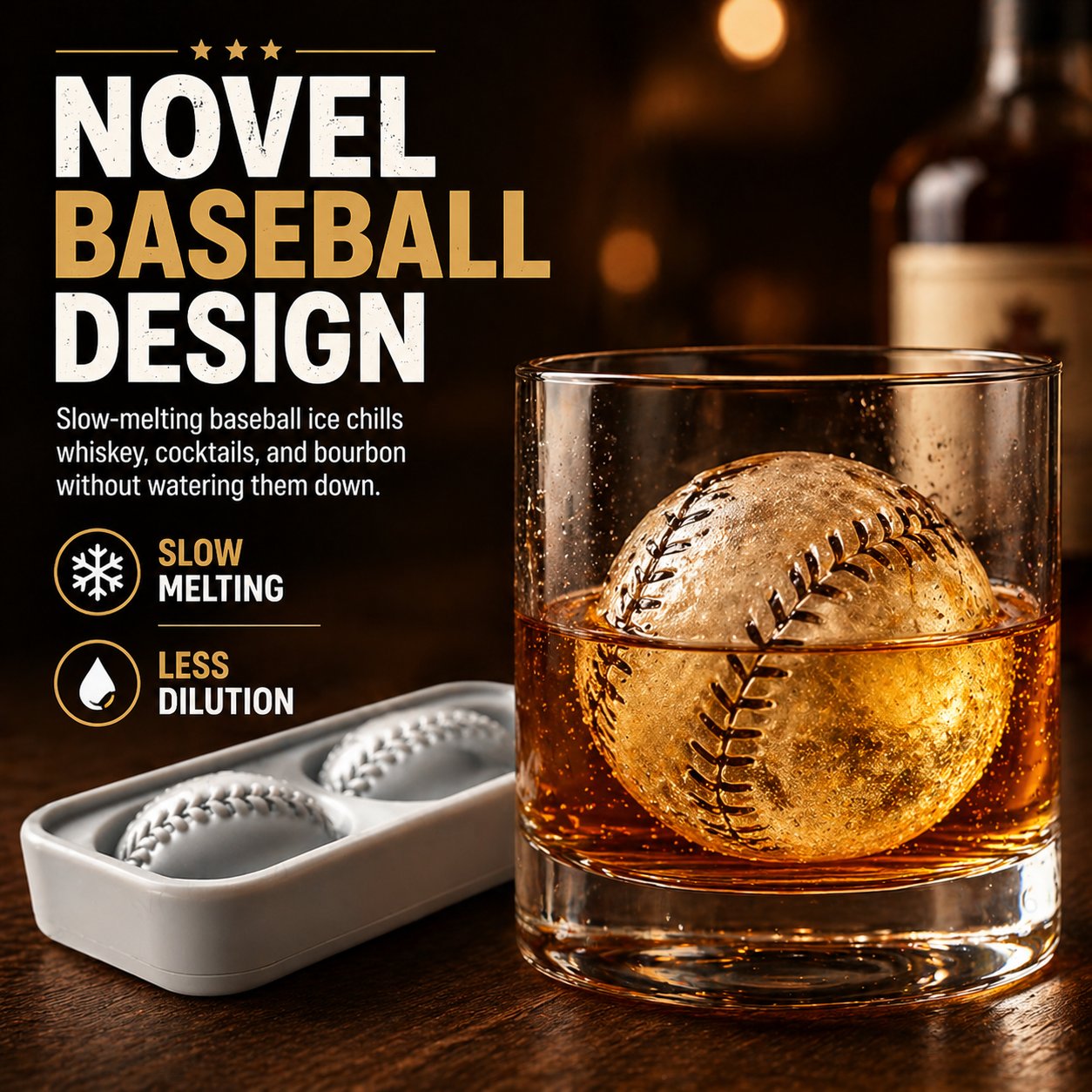 Baseball Ice Mold – Slow‑Melting Silicone Sphere Tray for Whiskey, Cocktails & More