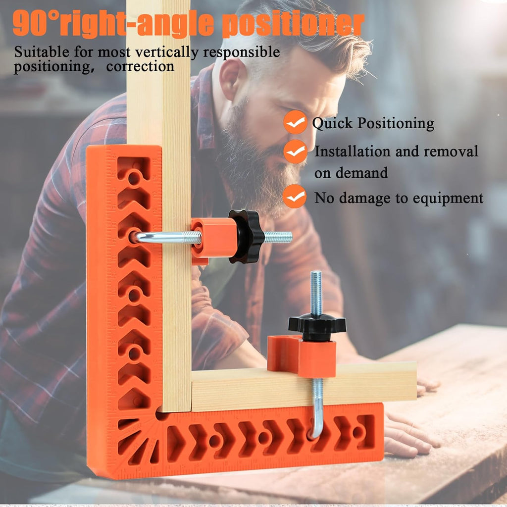 90 Degree Corner Clamp & Positioning Square Set - (3" 4")inch x 8 Right Angle Clamp with 8 Clamp ABS Plastic L-Shaped Tool