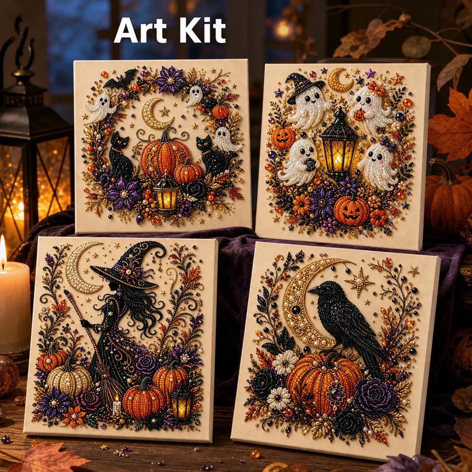 Framed Halloween Ghosts Pearl Art DIY Kit