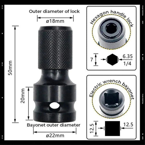 2 Pack 1/4" Hex Shank Socket Converter – 1/2" to 1/4", Quick Release