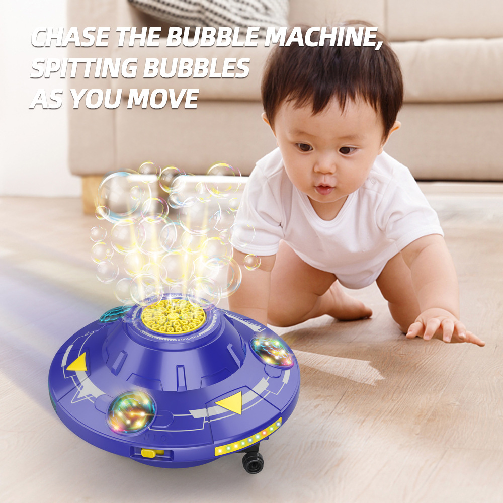 80ML Electric Flying Saucer Bubble Machine – Automatic Rotating Bubble Gun with LED Lights & Obstacle Avoidance for Outdoor Fun