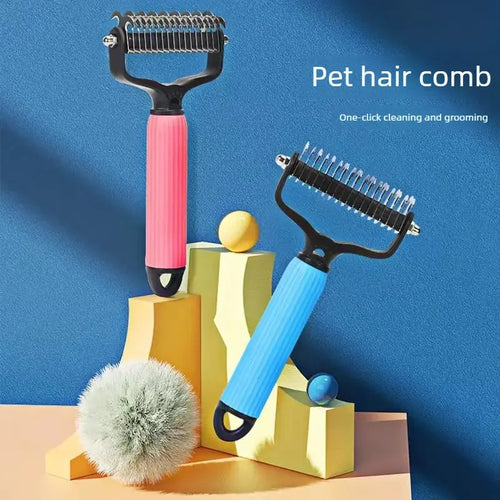 2-in-1 Pet Grooming Rake & Detangling Comb for Shedding Removal