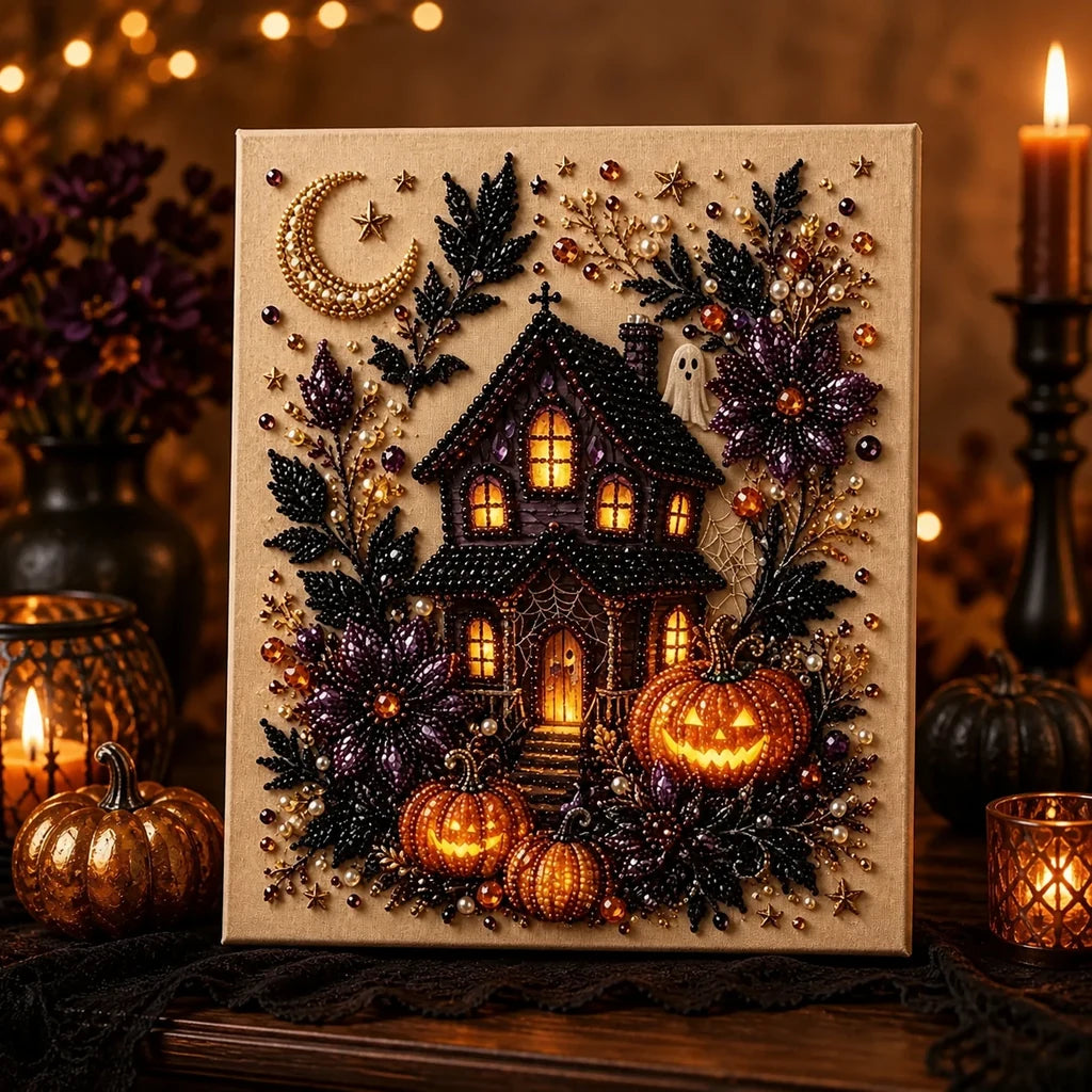 Framed Haunted House Halloween Pearl Art DIY Kit