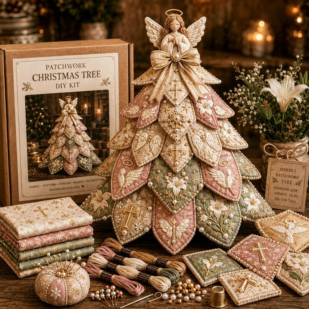 Beginner-Friendly Tree of Faith 3D Quilted Christmas Tree Sewing Kit | Complete Kit with Coordinated Fabrics, Beads & Step-by-Step Guide Included