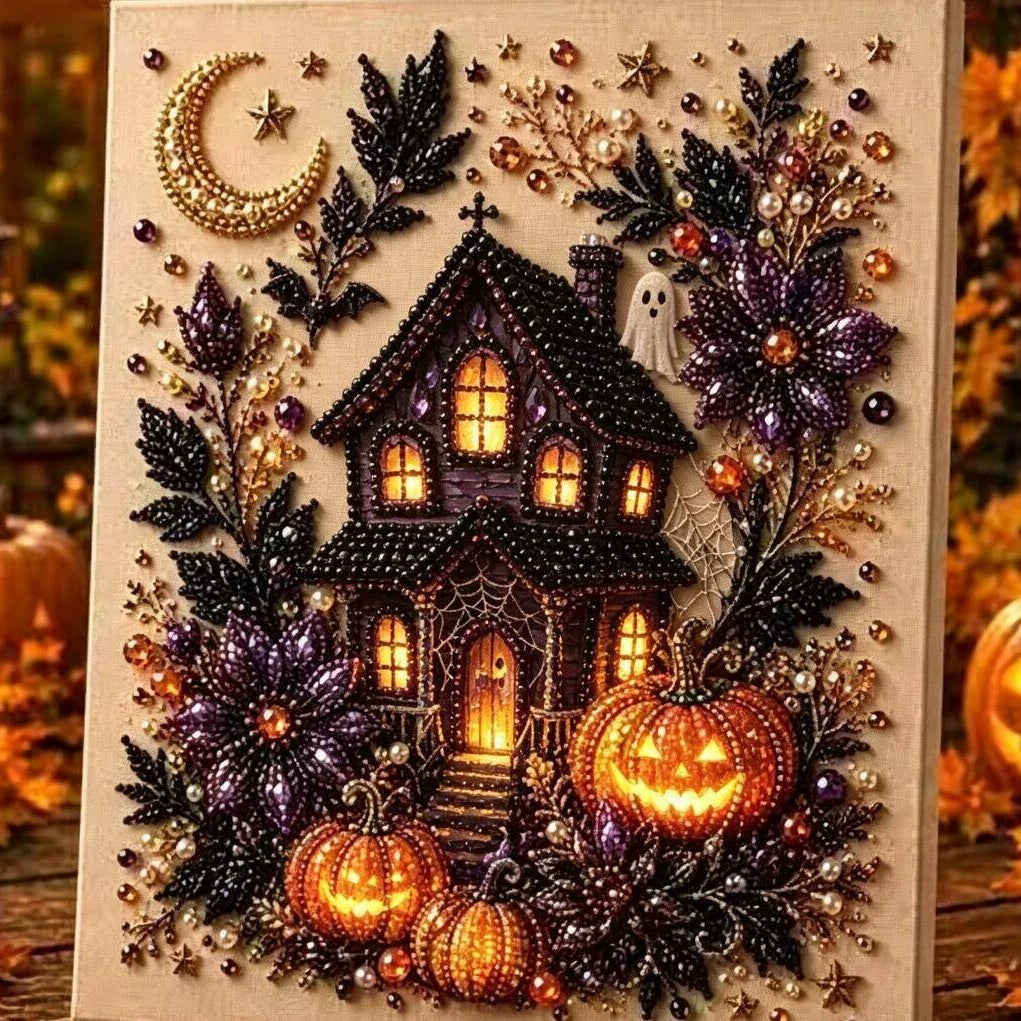 Framed Haunted House Halloween Pearl Art DIY Kit