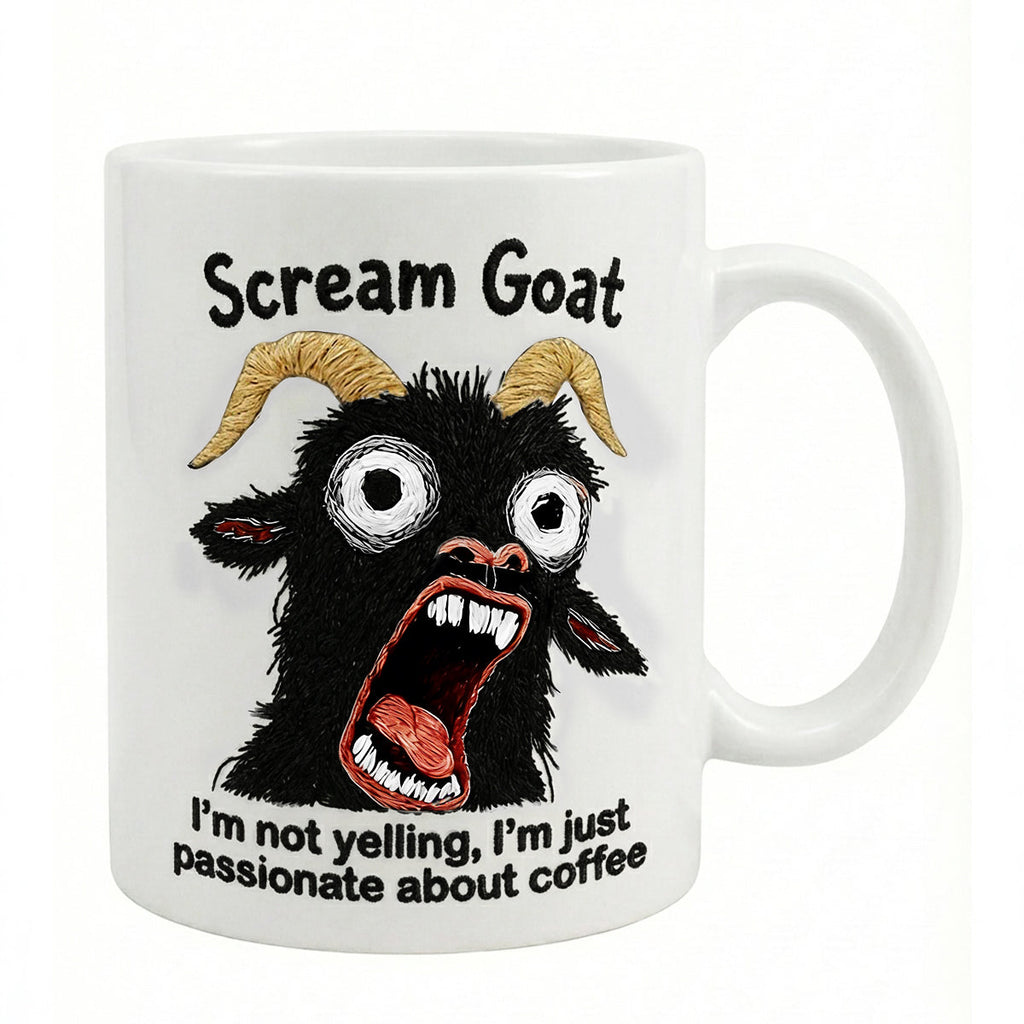 Funny Scream Goat Mug – “I’m Not Yelling, I’m Passionate About Coffee” Ceramic Coffee Cup