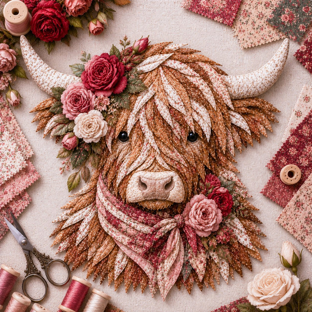 Birth Flower Highland Cow 3D Layered Fabric Art DIY Kit (Beginner-friendly)  Buy 2 Free Shipping