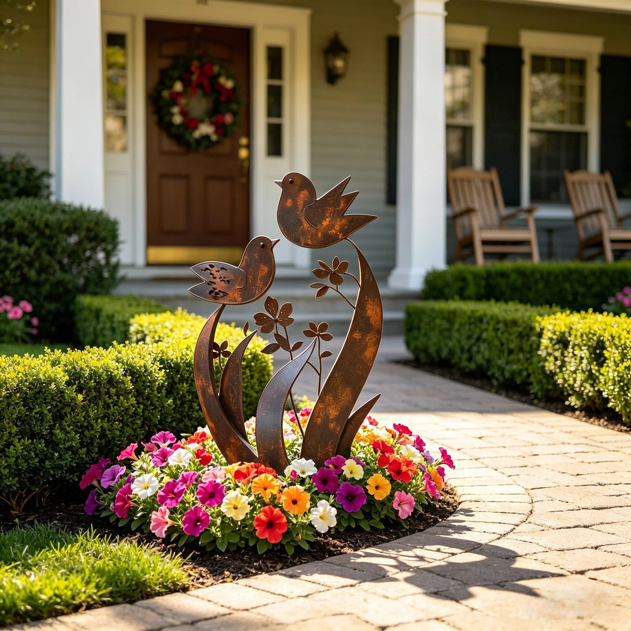 Bird & Wildflower Metal Garden Stake