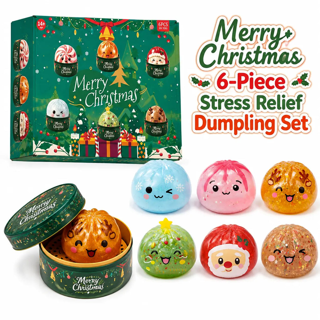 erry Christmas 6-Piece Stress Relief Dumpling Set  Cute Christmas Squishy Toys – Fun Holiday Gifts for Kids & Adults