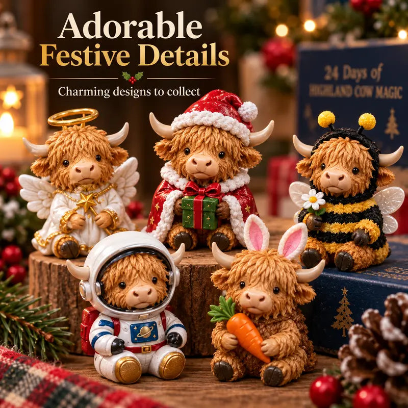 24 Days Highland Cow Advent Calendar, 24 Collectible Highland Cow Figurines Christmas Countdown Calendar, Cute Holiday Desk Decor, Seasonal Gift Set for Christmas