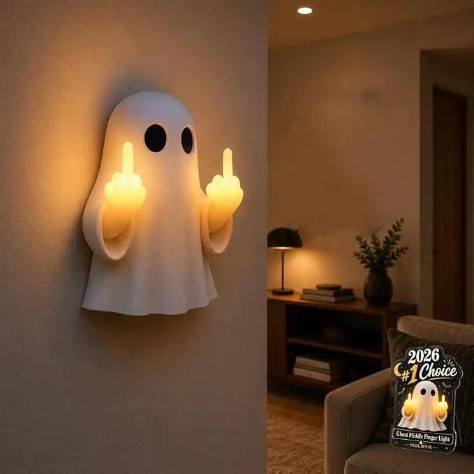 2026 Halloween Funny Middle Finger Ghost LED Light, Glowing Ghost Figurine, Novelty Halloween Decor for Home, Room, Party & Tabletop