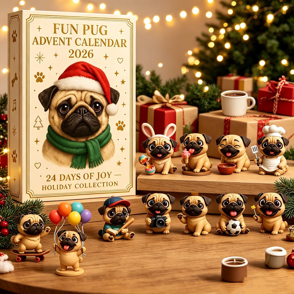Fun Pug Advent Calendar 2026 - 24‑Day Christmas Surprise Box