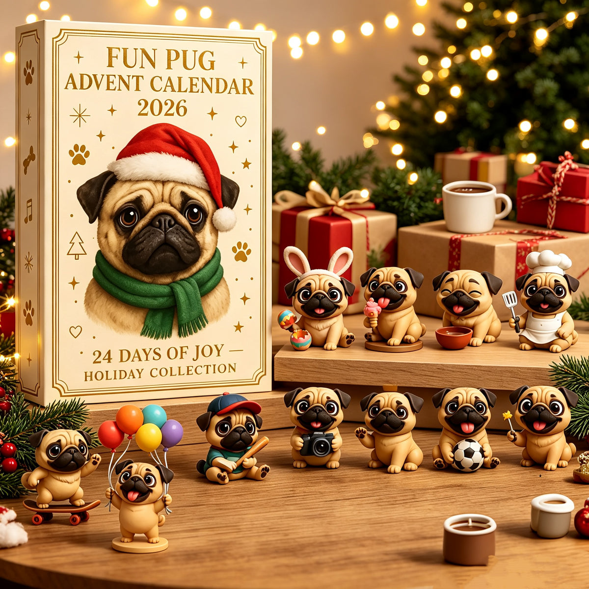 Fun Pug Advent Calendar 2026 - 24‑Day Christmas Surprise Box