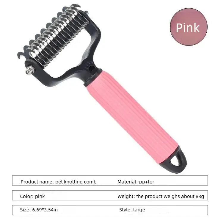 2-in-1 Pet Grooming Rake & Detangling Comb for Shedding Removal
