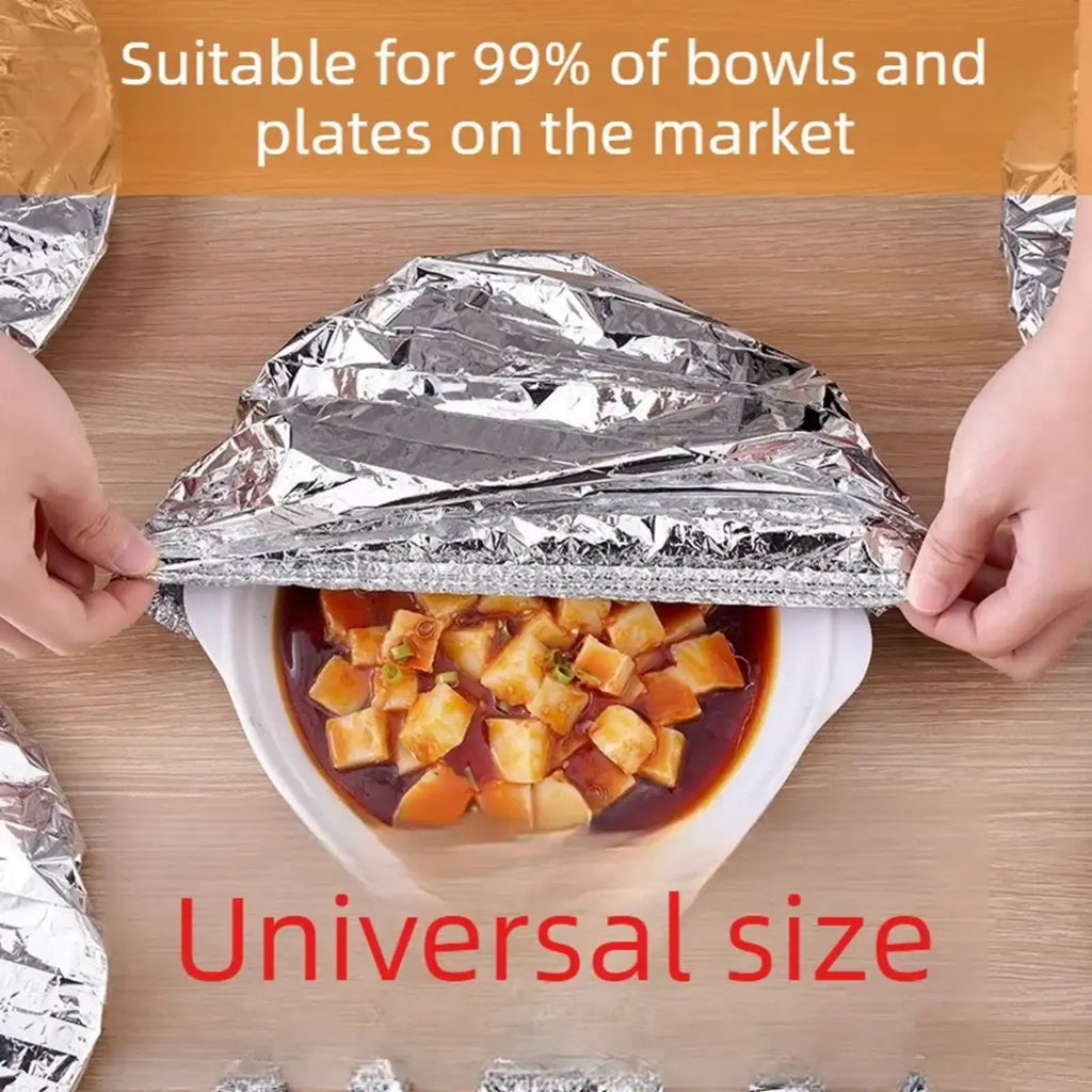 Elastic Aluminum Foil Food Covers – Heat Retaining & Freshness Preserving Covers for Plates, Bowls & Containers