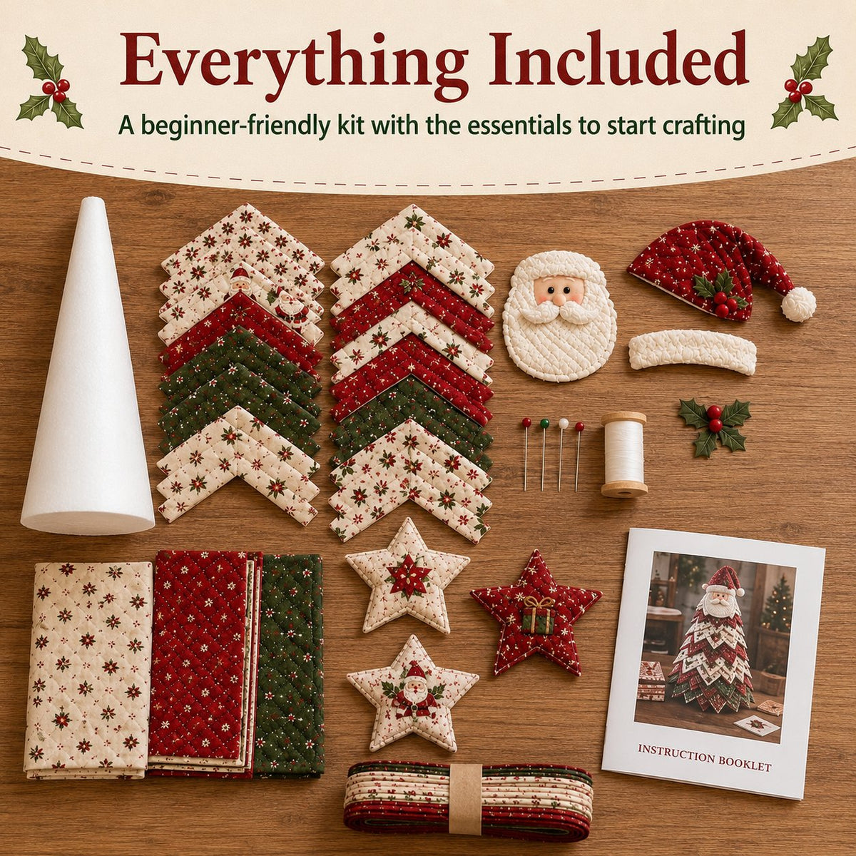 LAST DAY 69% OFF DIY Quilted Santa Christmas Tree Kit – Handmade Holiday Craft & Festive Tabletop Decor
