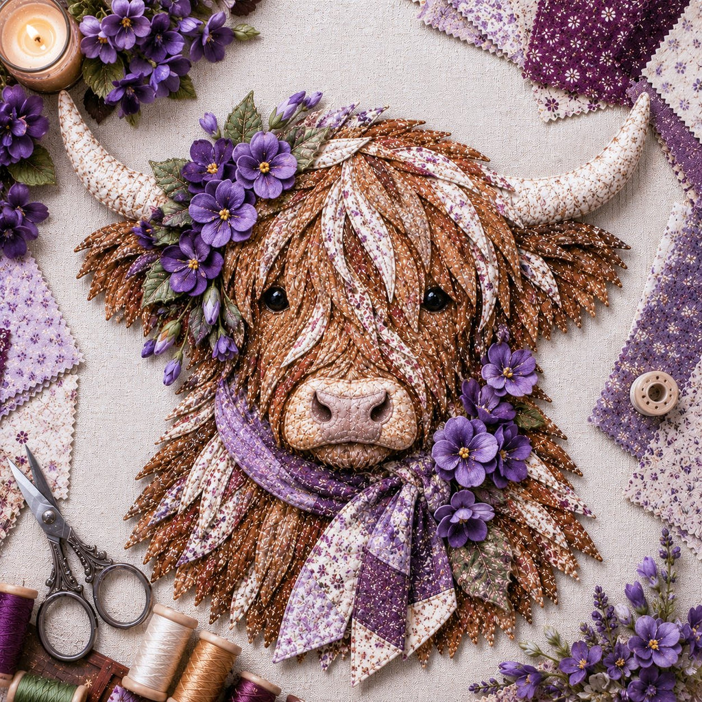 Birth Flower Highland Cow 3D Layered Fabric Art DIY Kit (Beginner-friendly)  Buy 2 Free Shipping
