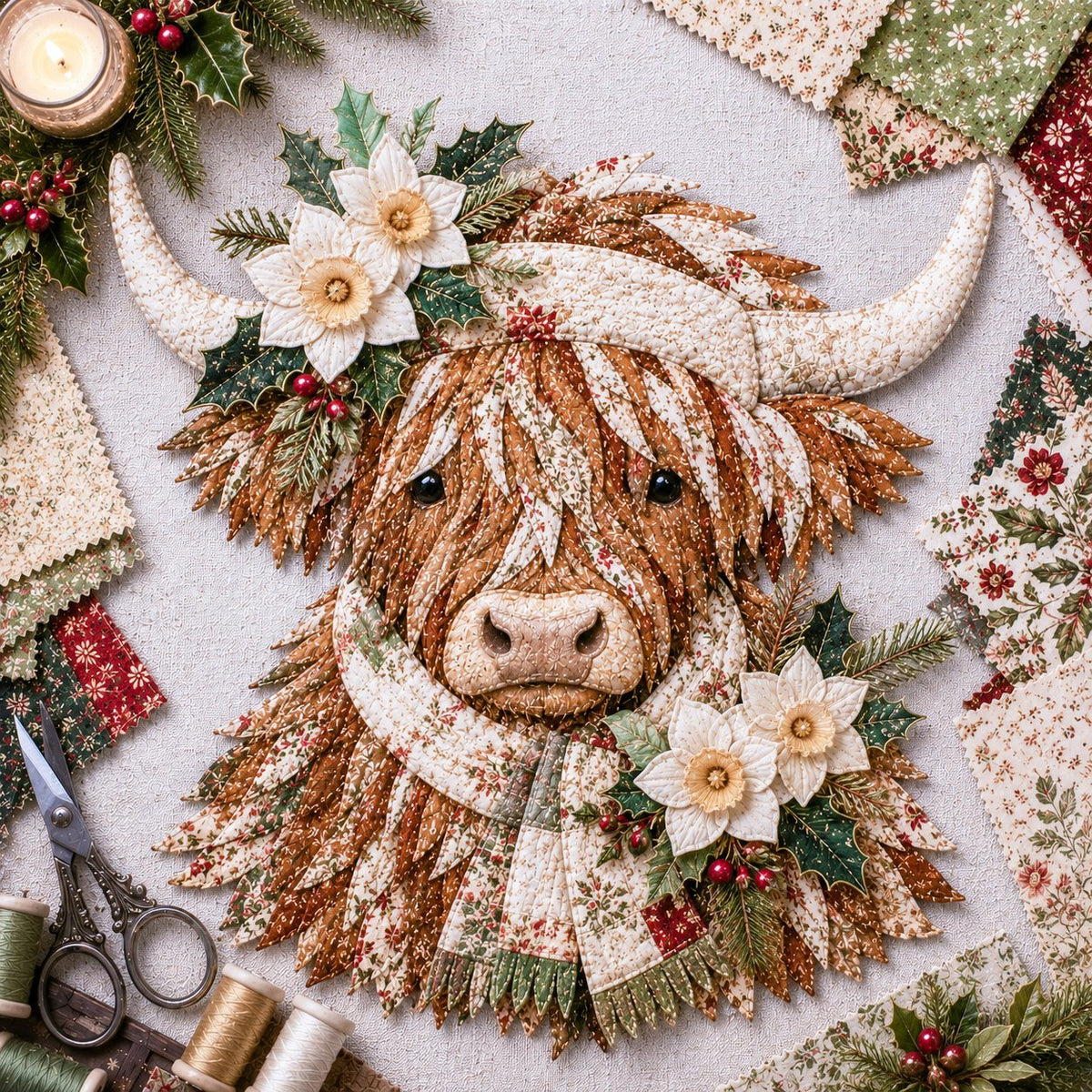 Birth Flower Highland Cow 3D Layered Fabric Art DIY Kit (Beginner-friendly)  Buy 2 Free Shipping