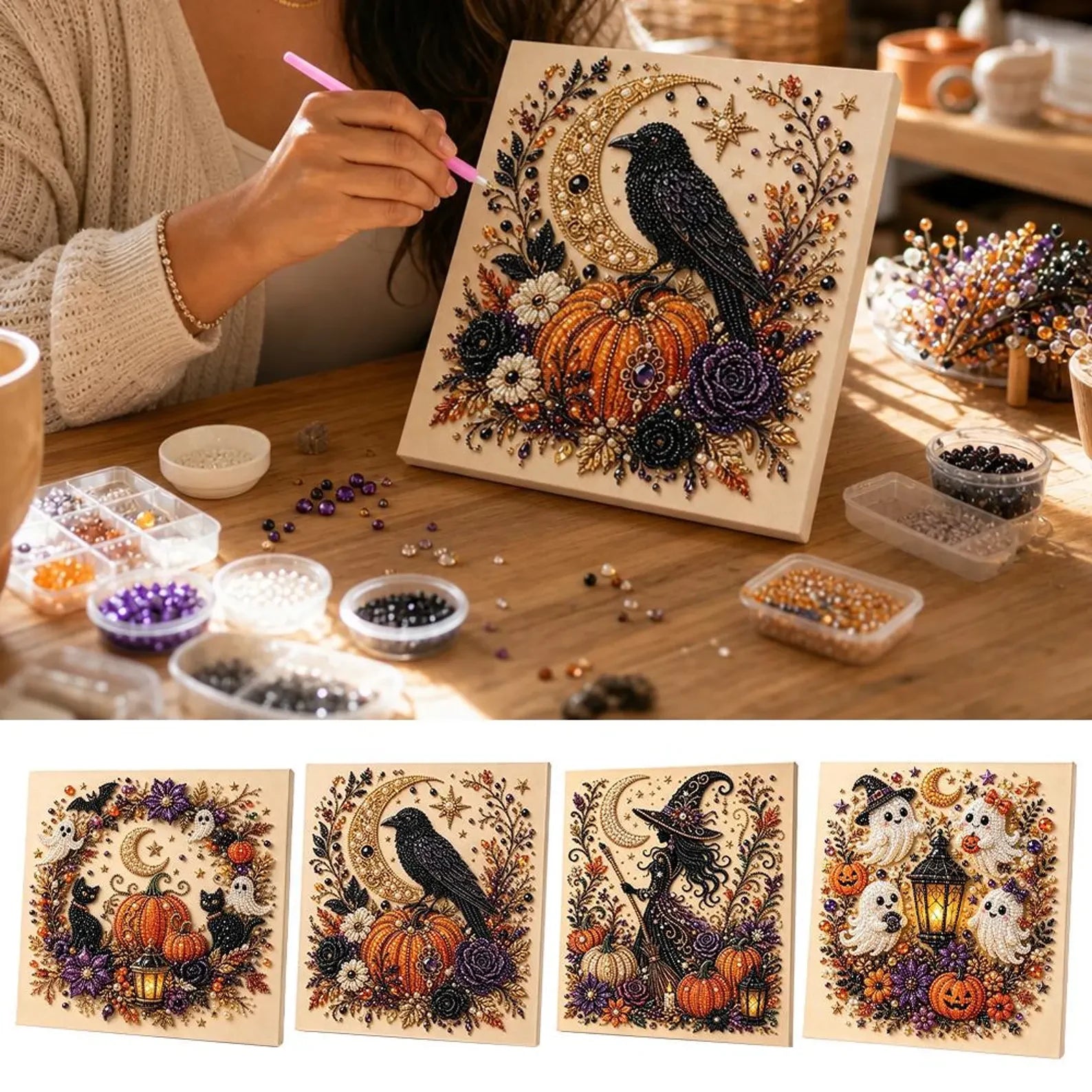 Halloween Pearl Art DIY Kit - Pumpkin & Black Cat