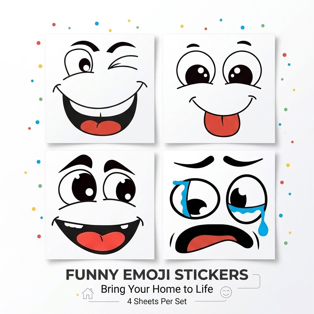 Cartoon Face Stickers, Self-Adhesive Removable Decals with Glossy Finish, Multi-Surface Decor