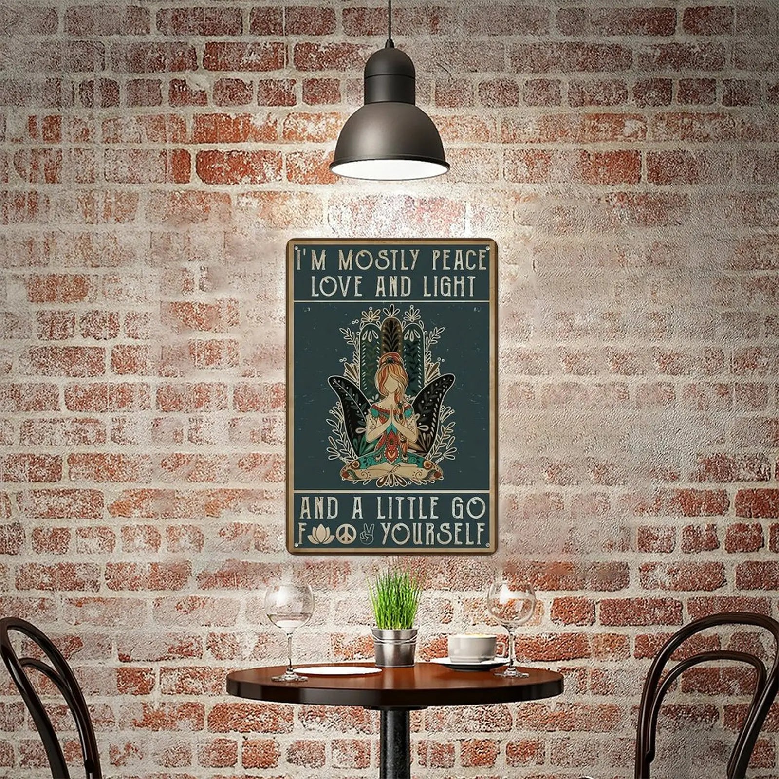 "Mostly Peace, Love & Light" Funny Vintage Metal Sign - 8 x 12 Inches