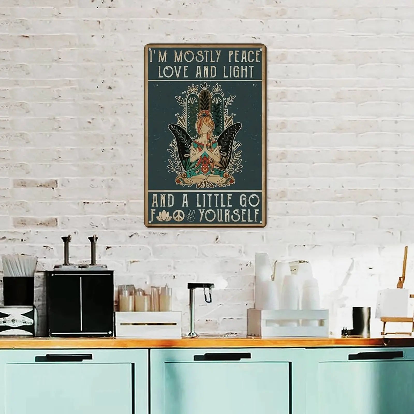 "Mostly Peace, Love & Light" Funny Vintage Metal Sign - 8 x 12 Inches