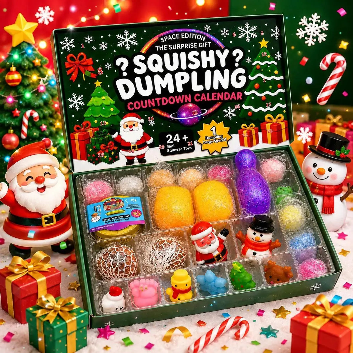 2026 Christmas Squishy Advent Calendar – 24 Days Holiday Countdown Blind Box Squeeze Toys for Kids & Adults