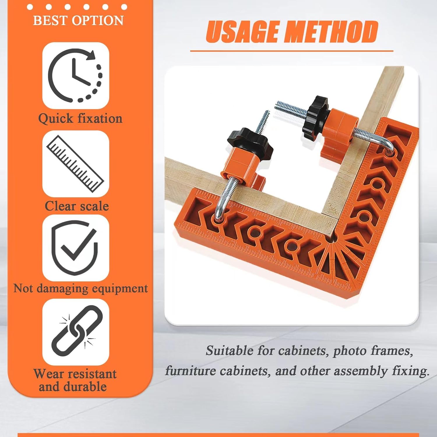 90 Degree Corner Clamp & Positioning Square Set - (3" 4")inch x 8 Right Angle Clamp with 8 Clamp ABS Plastic L-Shaped Tool