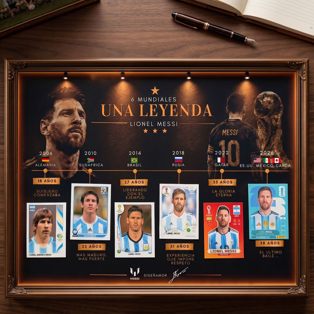 Lionel Messi "Una Leyenda" Luxury Frame – 6x World Cup Career Evolution Frame (2006-2026)