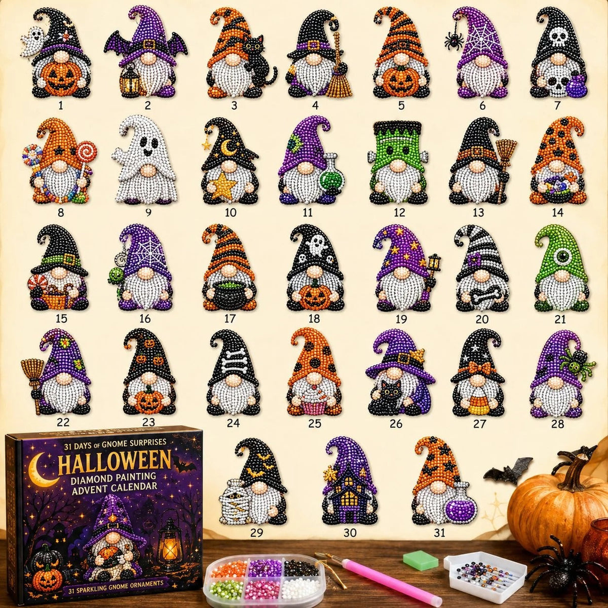 31 Days of Gnome Surprises Halloween Diamond Painting Advent Calendar