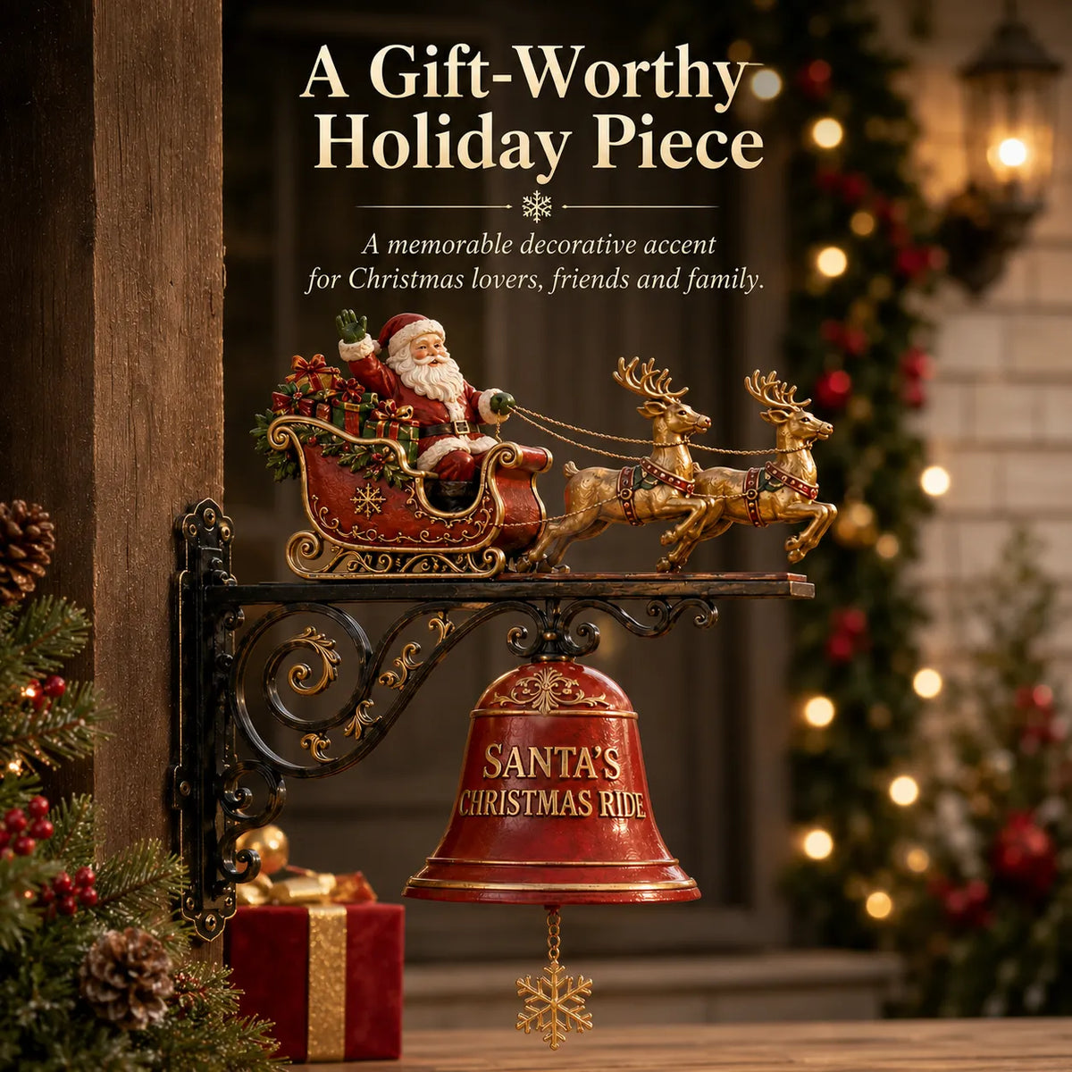 Santa Sleigh with Reindeer & Bell | 3D Christmas Outdoor Decoration