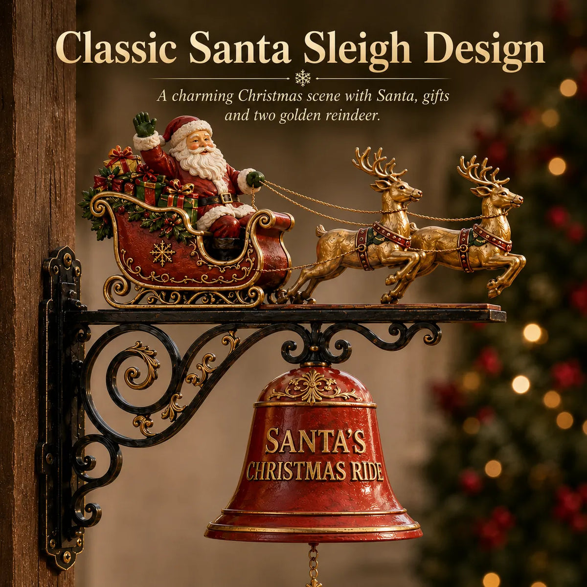 Santa Sleigh with Reindeer & Bell | 3D Christmas Outdoor Decoration